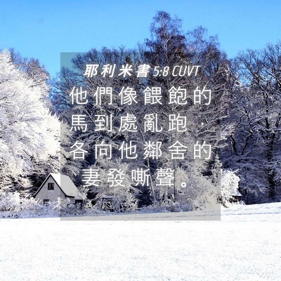 Picture 04 - 耶 利 米 書 5:8 CUVT - 他 們 像 餵 飽 的 馬 到 處 亂 跑 ， - Bible Verse Picture