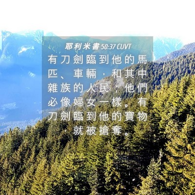 Picture 04 - 耶 利 米 書 50:37 CUVT - 有 刀 劍 臨 到 他 的 馬 匹 、 車 輛 - Bible Verse Picture