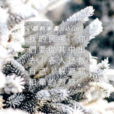 Picture 04 - 耶 利 米 書 51:45 CUVT - 我 的 民 哪 ， 你 們 要 從 其 中 出 - Bible Verse Picture