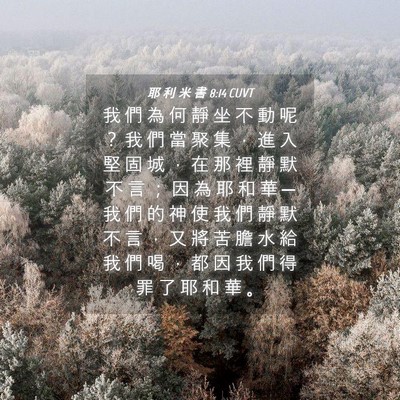 Picture 04 - 耶 利 米 書 8:14 CUVT - 我 們 為 何 靜 坐 不 動 呢 ？ 我 們 - Bible Verse Picture
