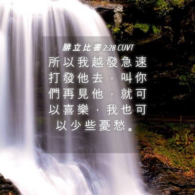 Picture 04 - 腓 立 比 書 2:28 CUVT - 所 以 我 越 發 急 速 打 發 他 去 ， - Bible Verse Picture