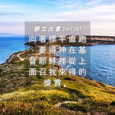 Picture 04 - 腓 立 比 書 3:14 CUVT - 向 著 標 竿 直 跑 ， 要 得 神 在 基 - Bible Verse Picture