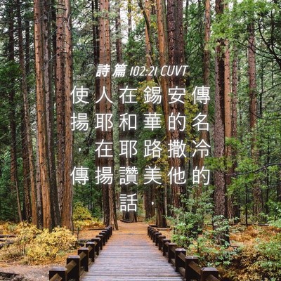 Picture 04 - 詩 篇 102:21 CUVT - 使 人 在 錫 安 傳 揚 耶 和 華 的 名 - Bible Verse Picture