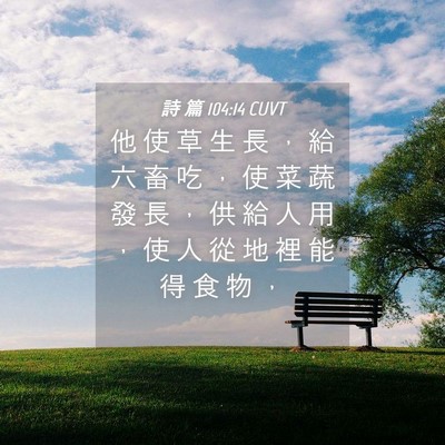 Picture 04 - 詩 篇 104:14 CUVT - 他 使 草 生 長 ， 給 六 畜 吃 ， 使 - Bible Verse Picture