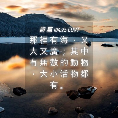 Picture 04 - 詩 篇 104:25 CUVT - 那 裡 有 海 ， 又 大 又 廣 ； 其 中 - Bible Verse Picture