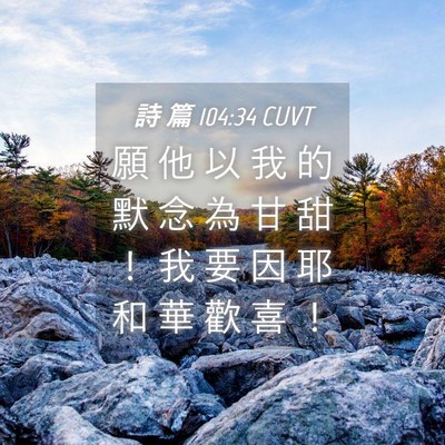 Picture 04 - 詩 篇 104:34 CUVT - 願 他 以 我 的 默 念 為 甘 甜 ！ 我 - Bible Verse Picture