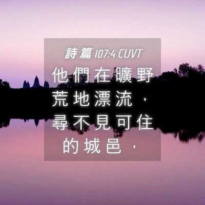 Picture 04 - 詩 篇 107:4 CUVT - 他 們 在 曠 野 荒 地 漂 流 ， 尋 不 - Bible Verse Picture