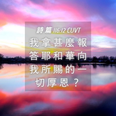 Picture 04 - 詩 篇 116:12 CUVT - 我 拿 甚 麼 報 答 耶 和 華 向 我 所 - Bible Verse Picture