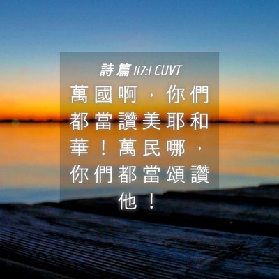 Picture 04 - 詩 篇 117:1 CUVT - 萬 國 啊 ， 你 們 都 當 讚 美 耶 和 - Bible Verse Picture