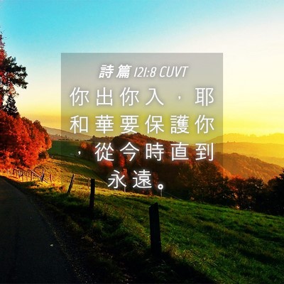 Picture 04 - 詩 篇 121:8 CUVT - 你 出 你 入 ， 耶 和 華 要 保 護 你 - Bible Verse Picture