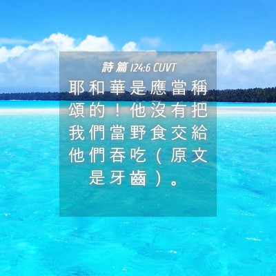 Picture 04 - 詩 篇 124:6 CUVT - 耶 和 華 是 應 當 稱 頌 的 ！ 他 沒 - Bible Verse Picture