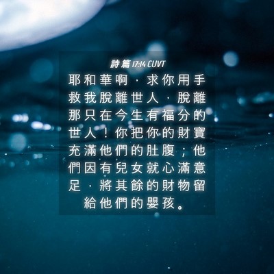 Picture 04 - 詩 篇 17:14 CUVT - 耶 和 華 啊 ， 求 你 用 手 救 我 脫 - Bible Verse Picture