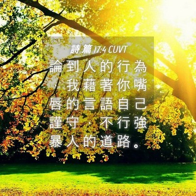 Picture 04 - 詩 篇 17:4 CUVT - 論 到 人 的 行 為 ， 我 藉 著 你 嘴 - Bible Verse Picture