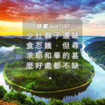 Picture 04 - 詩 篇 34:10 CUVT - 少 壯 獅 子 還 缺 食 忍 餓 ， 但 尋 - Bible Verse Picture