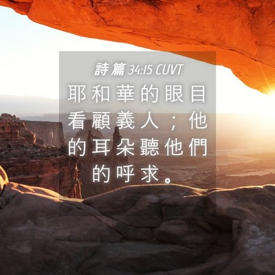 Picture 04 - 詩 篇 34:15 CUVT - 耶 和 華 的 眼 目 看 顧 義 人 ； 他 - Bible Verse Picture