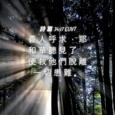 Picture 04 - 詩 篇 34:17 CUVT - 義 人 呼 求 ， 耶 和 華 聽 見 了 ， - Bible Verse Picture