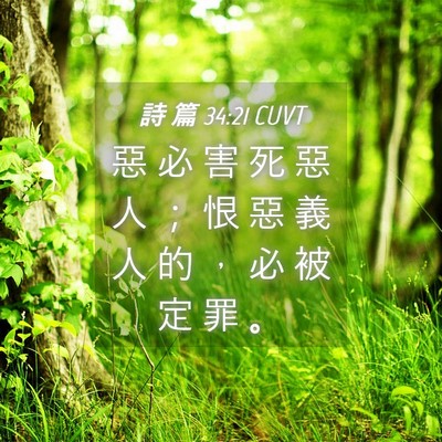 Picture 04 - 詩 篇 34:21 CUVT - 惡 必 害 死 惡 人 ； 恨 惡 義 人 的 - Bible Verse Picture