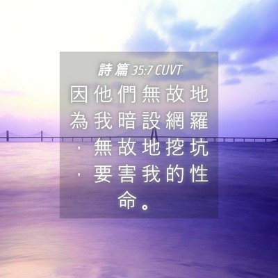 Picture 04 - 詩 篇 35:7 CUVT - 因 他 們 無 故 地 為 我 暗 設 網 羅 - Bible Verse Picture