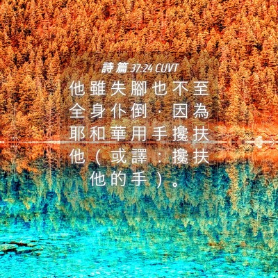 Picture 04 - 詩 篇 37:24 CUVT - 他 雖 失 腳 也 不 至 全 身 仆 倒 ， - Bible Verse Picture