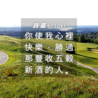 Picture 04 - 詩 篇 4:7 CUVT - 你 使 我 心 裡 快 樂 ， 勝 過 那 豐 - Bible Verse Picture