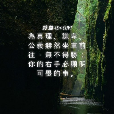 Picture 04 - 詩 篇 45:4 CUVT - 為 真 理 、 謙 卑 、 公 義 赫 然 坐 - Bible Verse Picture