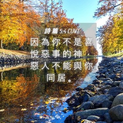 Picture 04 - 詩 篇 5:4 CUVT - 因 為 你 不 是 喜 悅 惡 事 的 神 ， - Bible Verse Picture