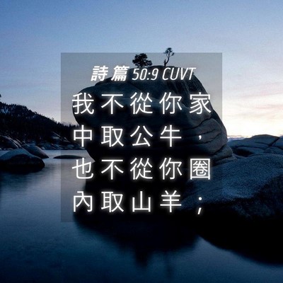 Picture 04 - 詩 篇 50:9 CUVT - 我 不 從 你 家 中 取 公 牛 ， 也 不 - Bible Verse Picture