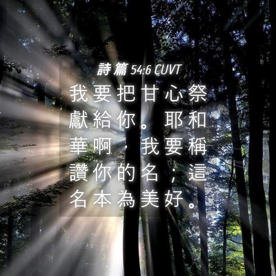Picture 04 - 詩 篇 54:6 CUVT - 我 要 把 甘 心 祭 獻 給 你 。 耶 和 - Bible Verse Picture