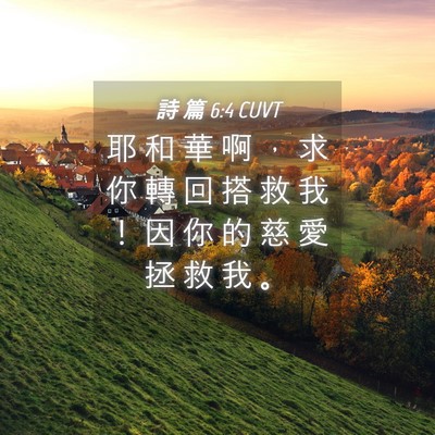 Picture 04 - 詩 篇 6:4 CUVT - 耶 和 華 啊 ， 求 你 轉 回 搭 救 我 - Bible Verse Picture