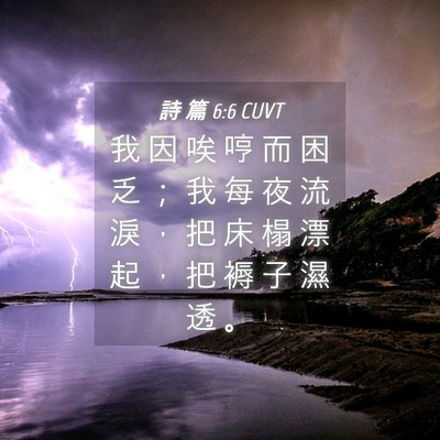 Picture 04 - 詩 篇 6:6 CUVT - 我 因 唉 哼 而 困 乏 ； 我 每 夜 流 - Bible Verse Picture