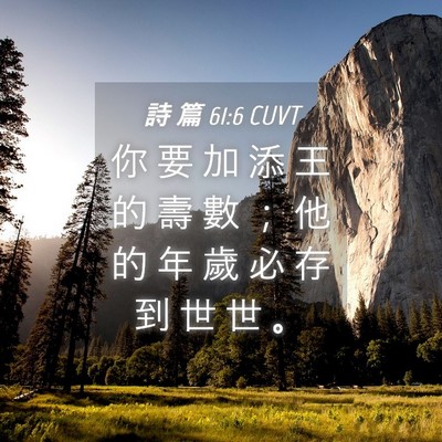 Picture 04 - 詩 篇 61:6 CUVT - 你 要 加 添 王 的 壽 數 ； 他 的 年 - Bible Verse Picture