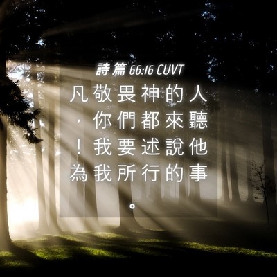 Picture 04 - 詩 篇 66:16 CUVT - 凡 敬 畏 神 的 人 ， 你 們 都 來 聽 - Bible Verse Picture