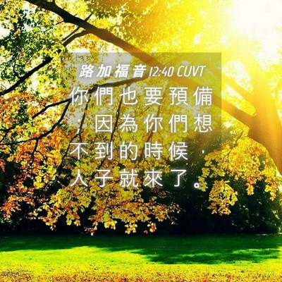 Picture 04 - 路 加 福 音 12:40 CUVT - 你 們 也 要 預 備 ； 因 為 你 們 想 - Bible Verse Picture