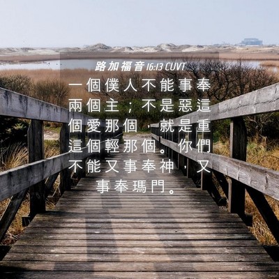 Picture 04 - 路 加 福 音 16:13 CUVT - 一 個 僕 人 不 能 事 奉 兩 個 主 ； - Bible Verse Picture