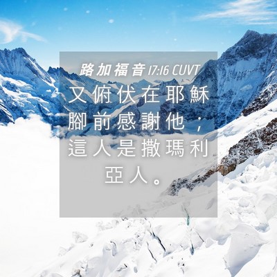 Picture 04 - 路 加 福 音 17:16 CUVT - 又 俯 伏 在 耶 穌 腳 前 感 謝 他 ； - Bible Verse Picture