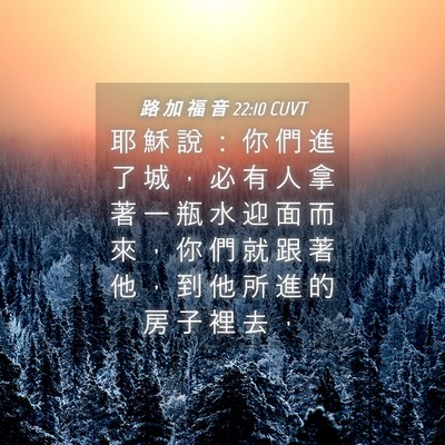Picture 04 - 路 加 福 音 22:10 CUVT - 耶 穌 說 ： 你 們 進 了 城 ， 必 有 - Bible Verse Picture