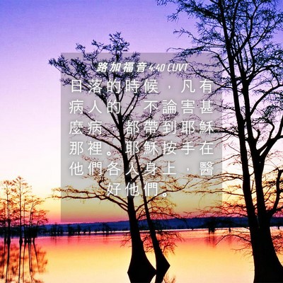 Picture 04 - 路 加 福 音 4:40 CUVT - 日 落 的 時 候 ， 凡 有 病 人 的 ， - Bible Verse Picture