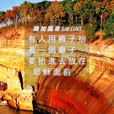 Picture 04 - 路 加 福 音 5:18 CUVT - 有 人 用 褥 子 抬 著 一 個 癱 子 ， - Bible Verse Picture