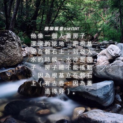 Picture 04 - 路 加 福 音 6:48 CUVT - 他 像 一 個 人 蓋 房 子 ， 深 深 的 - Bible Verse Picture