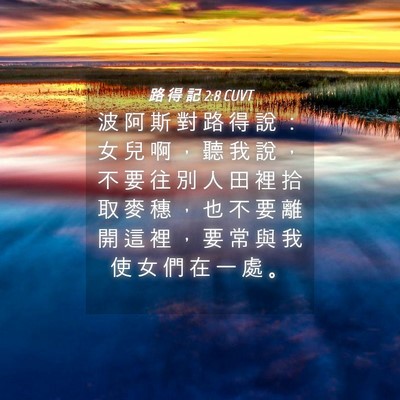 Picture 04 - 路 得 記 2:8 CUVT - 波 阿 斯 對 路 得 說 ： 女 兒 啊 ， - Bible Verse Picture