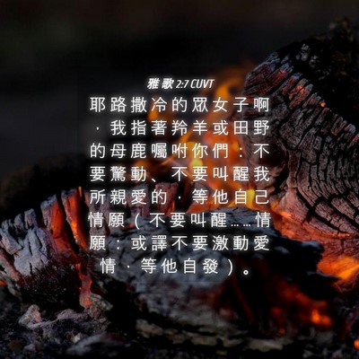 Picture 04 - 雅 歌 2:7 CUVT - 耶 路 撒 冷 的 眾 女 子 啊 ， 我 指 - Bible Verse Picture