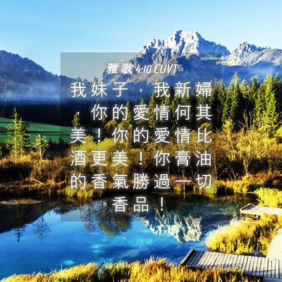 Picture 04 - 雅 歌 4:10 CUVT - 我 妹 子 ， 我 新 婦 ， 你 的 愛 情 - Bible Verse Picture