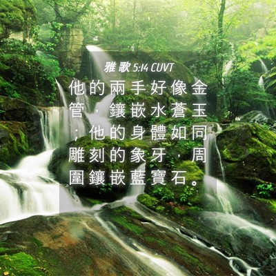 Picture 04 - 雅 歌 5:14 CUVT - 他 的 兩 手 好 像 金 管 ， 鑲 嵌 水 - Bible Verse Picture