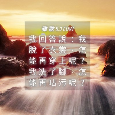 Picture 04 - 雅 歌 5:3 CUVT - 我 回 答 說 ： 我 脫 了 衣 裳 ， 怎 - Bible Verse Picture