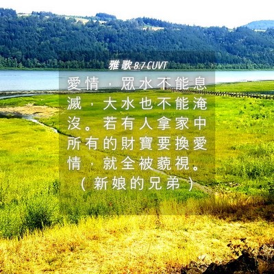 Picture 04 - 雅 歌 8:7 CUVT - 愛 情 ， 眾 水 不 能 息 滅 ， 大 水 - Bible Verse Picture