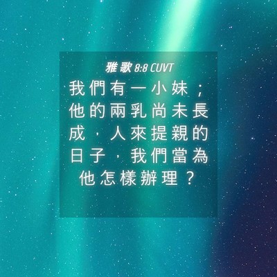 Picture 04 - 雅 歌 8:8 CUVT - 我 們 有 一 小 妹 ； 他 的 兩 乳 尚 - Bible Verse Picture