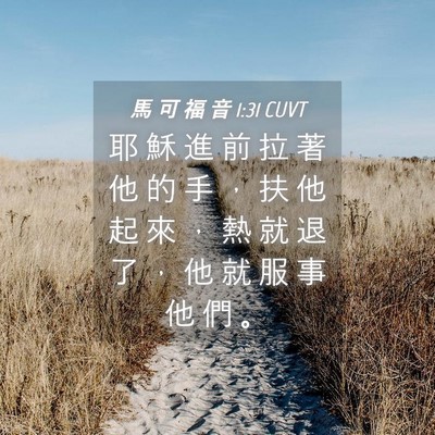 Picture 04 - 馬 可 福 音 1:31 CUVT - 耶 穌 進 前 拉 著 他 的 手 ， 扶 他 - Bible Verse Picture