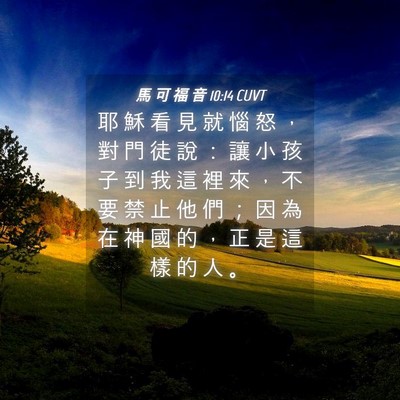Picture 04 - 馬 可 福 音 10:14 CUVT - 耶 穌 看 見 就 惱 怒 ， 對 門 徒 說 - Bible Verse Picture