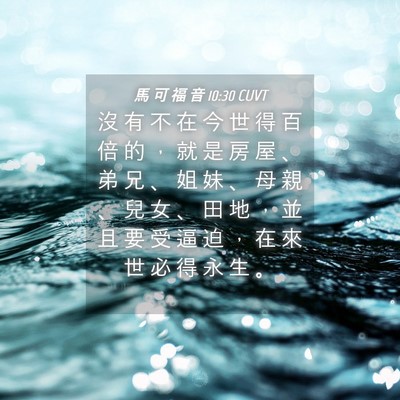 Picture 04 - 馬 可 福 音 10:30 CUVT - 沒 有 不 在 今 世 得 百 倍 的 ， 就 - Bible Verse Picture