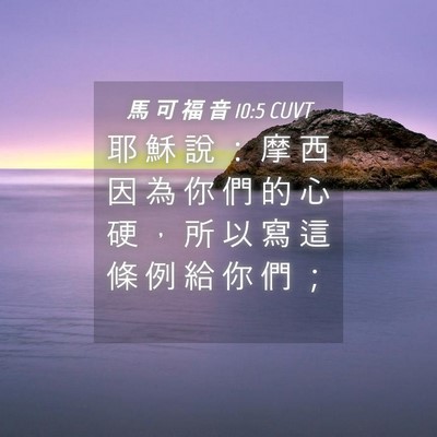 Picture 04 - 馬 可 福 音 10:5 CUVT - 耶 穌 說 ： 摩 西 因 為 你 們 的 心 - Bible Verse Picture